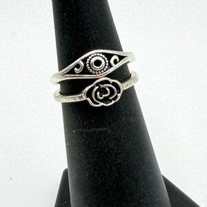 Black Rose & Swirl Ring Set Size 5.5 Boho Gothic Silver Tone Rings Stackable